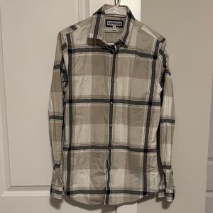 Express Black and Cream Plaid Casual Button Down Shirt